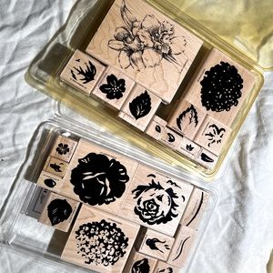 Lot of 23 flower wood rubber stamps